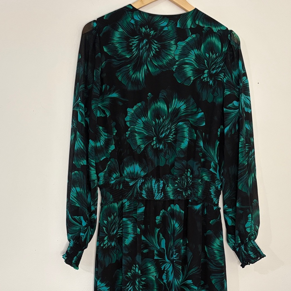 NWT WHBM White House Black Market Dress Emerald Green Floral Sheer Sleeve Sz 12 - Picture 10 of 13